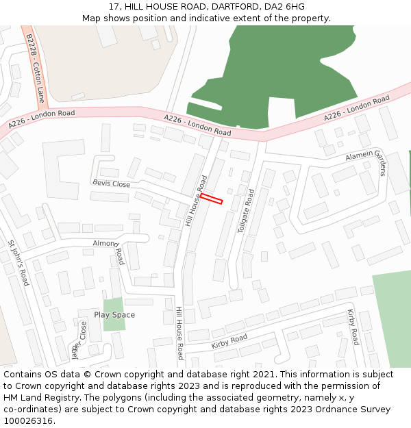17, HILL HOUSE ROAD, DARTFORD, DA2 6HG: Location map and indicative extent of plot
