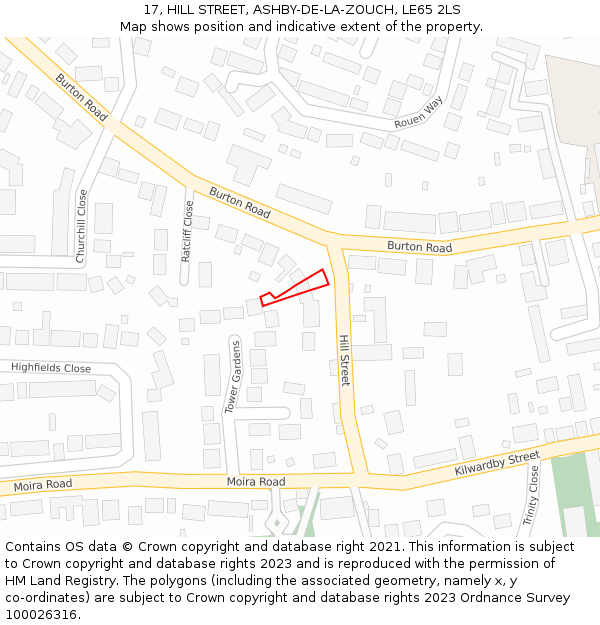 17, HILL STREET, ASHBY-DE-LA-ZOUCH, LE65 2LS: Location map and indicative extent of plot