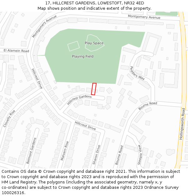 17, HILLCREST GARDENS, LOWESTOFT, NR32 4ED: Location map and indicative extent of plot