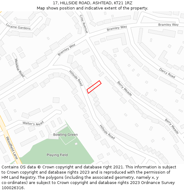 17, HILLSIDE ROAD, ASHTEAD, KT21 1RZ: Location map and indicative extent of plot