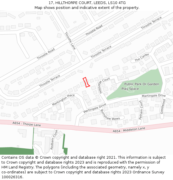 17, HILLTHORPE COURT, LEEDS, LS10 4TG: Location map and indicative extent of plot