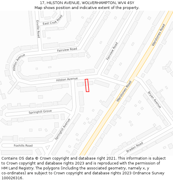 17, HILSTON AVENUE, WOLVERHAMPTON, WV4 4SY: Location map and indicative extent of plot