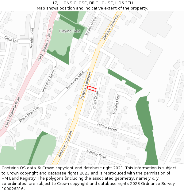 17, HIONS CLOSE, BRIGHOUSE, HD6 3EH: Location map and indicative extent of plot