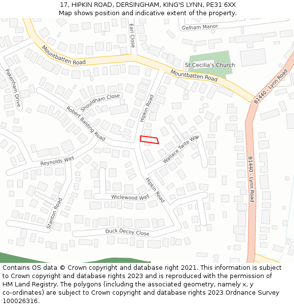 17, HIPKIN ROAD, DERSINGHAM, KING'S LYNN, PE31 6XX: Location map and indicative extent of plot