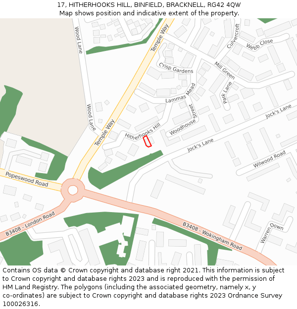 17, HITHERHOOKS HILL, BINFIELD, BRACKNELL, RG42 4QW: Location map and indicative extent of plot