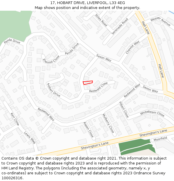 17, HOBART DRIVE, LIVERPOOL, L33 4EG: Location map and indicative extent of plot