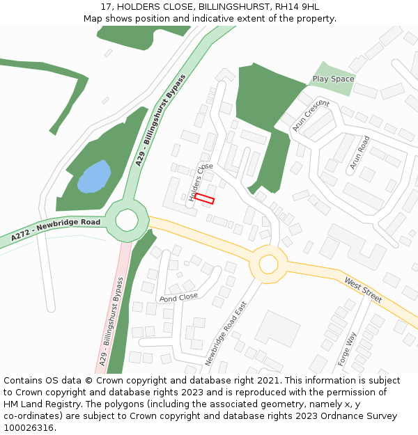 17, HOLDERS CLOSE, BILLINGSHURST, RH14 9HL: Location map and indicative extent of plot