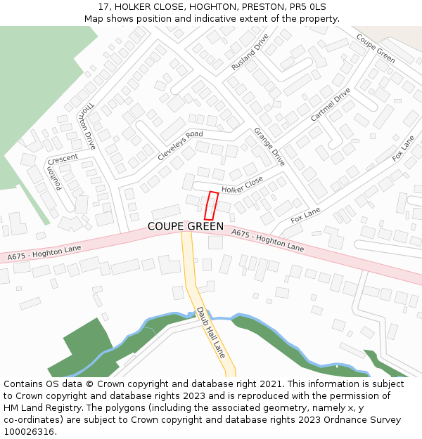 17, HOLKER CLOSE, HOGHTON, PRESTON, PR5 0LS: Location map and indicative extent of plot