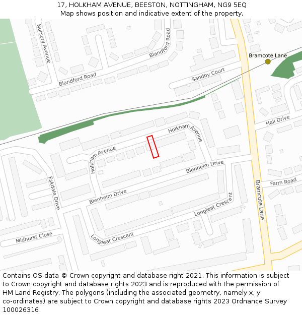 17, HOLKHAM AVENUE, BEESTON, NOTTINGHAM, NG9 5EQ: Location map and indicative extent of plot