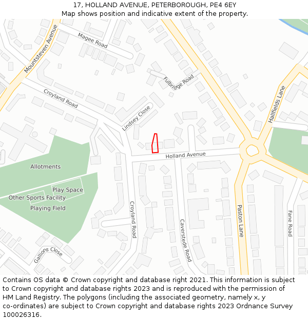 17, HOLLAND AVENUE, PETERBOROUGH, PE4 6EY: Location map and indicative extent of plot