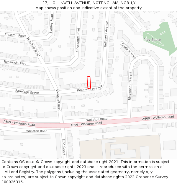 17, HOLLINWELL AVENUE, NOTTINGHAM, NG8 1JY: Location map and indicative extent of plot