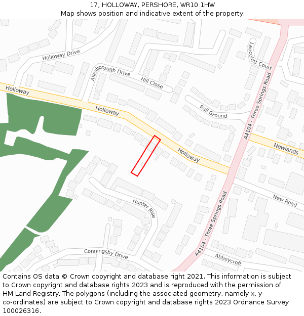 17, HOLLOWAY, PERSHORE, WR10 1HW: Location map and indicative extent of plot