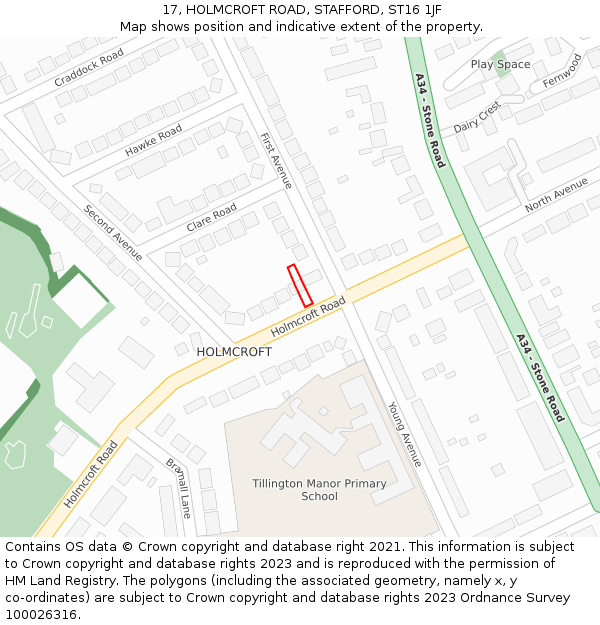 17, HOLMCROFT ROAD, STAFFORD, ST16 1JF: Location map and indicative extent of plot