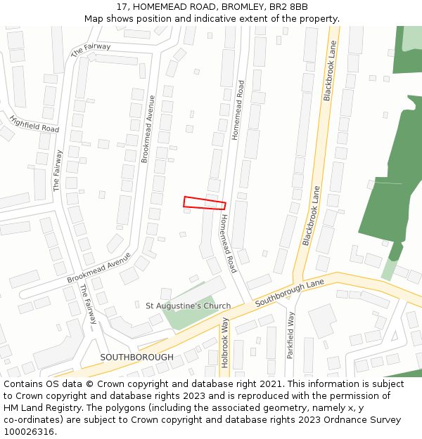 17, HOMEMEAD ROAD, BROMLEY, BR2 8BB: Location map and indicative extent of plot