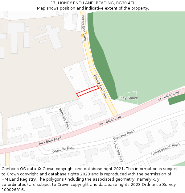 17, HONEY END LANE, READING, RG30 4EL: Location map and indicative extent of plot
