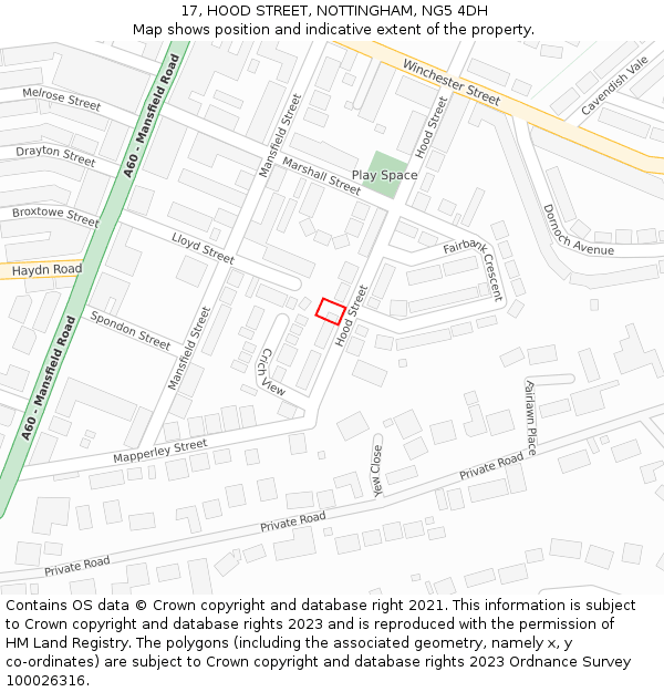 17, HOOD STREET, NOTTINGHAM, NG5 4DH: Location map and indicative extent of plot