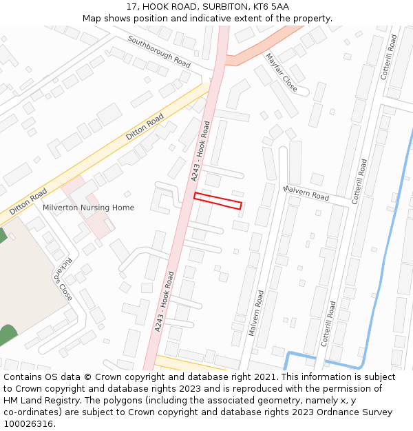 17, HOOK ROAD, SURBITON, KT6 5AA: Location map and indicative extent of plot