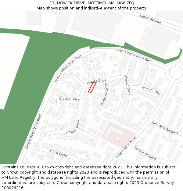 17, HOWICK DRIVE, NOTTINGHAM, NG6 7FQ: Location map and indicative extent of plot