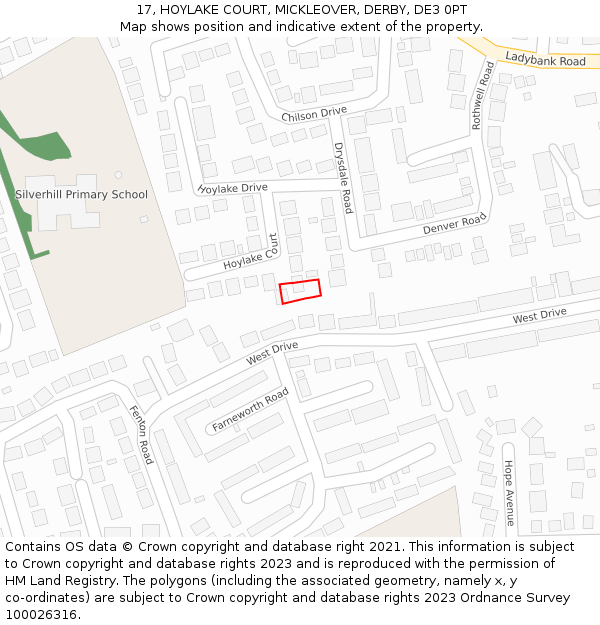 17, HOYLAKE COURT, MICKLEOVER, DERBY, DE3 0PT: Location map and indicative extent of plot