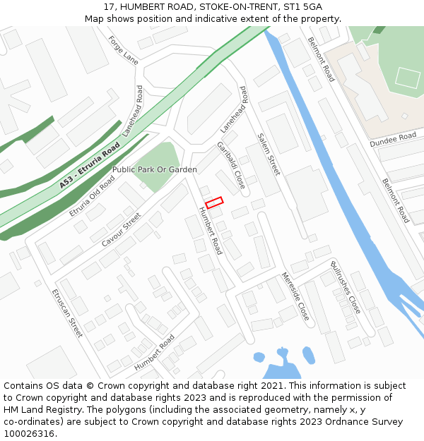 17, HUMBERT ROAD, STOKE-ON-TRENT, ST1 5GA: Location map and indicative extent of plot