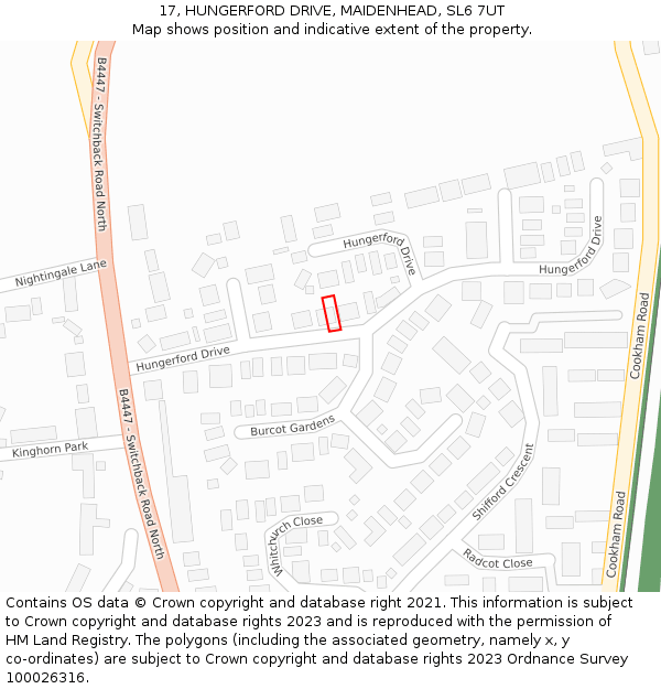17, HUNGERFORD DRIVE, MAIDENHEAD, SL6 7UT: Location map and indicative extent of plot
