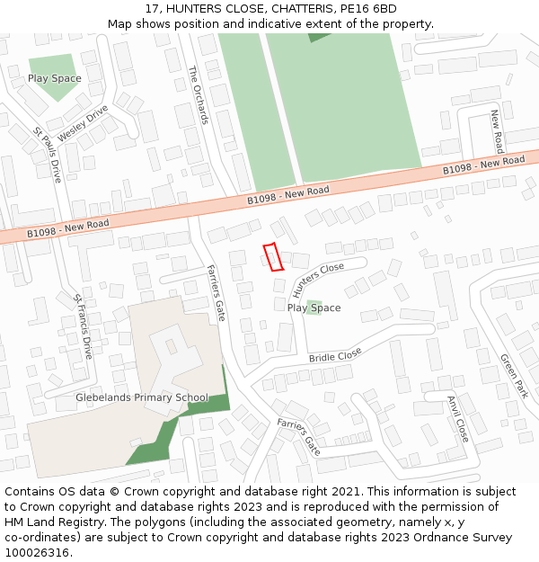 17, HUNTERS CLOSE, CHATTERIS, PE16 6BD: Location map and indicative extent of plot