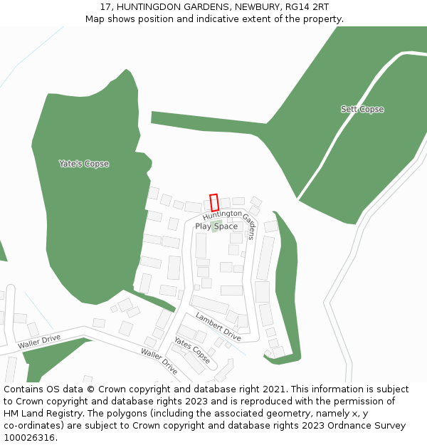 17, HUNTINGDON GARDENS, NEWBURY, RG14 2RT: Location map and indicative extent of plot