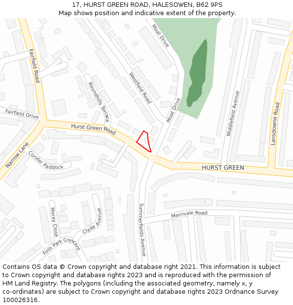 17, HURST GREEN ROAD, HALESOWEN, B62 9PS: Location map and indicative extent of plot