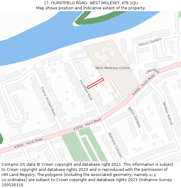 17, HURSTFIELD ROAD, WEST MOLESEY, KT8 1QU: Location map and indicative extent of plot