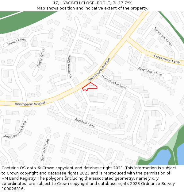 17, HYACINTH CLOSE, POOLE, BH17 7YX: Location map and indicative extent of plot