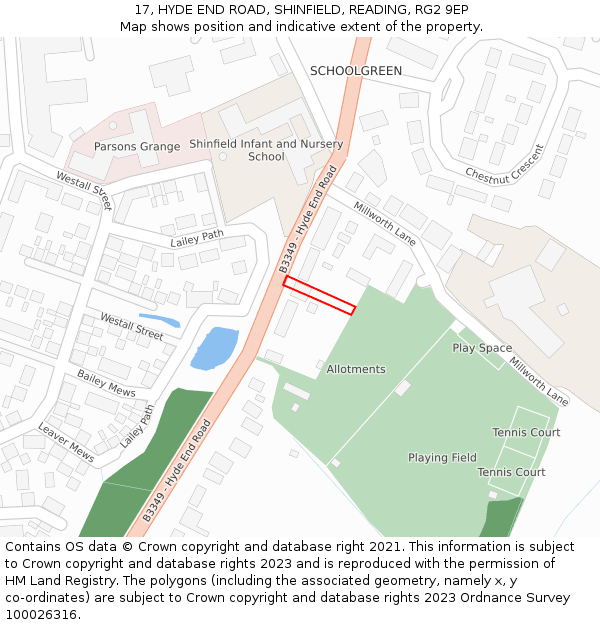 17, HYDE END ROAD, SHINFIELD, READING, RG2 9EP: Location map and indicative extent of plot
