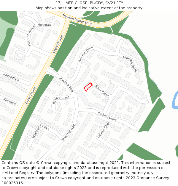 17, ILMER CLOSE, RUGBY, CV21 1TY: Location map and indicative extent of plot