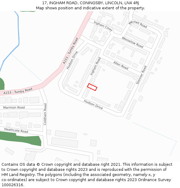 17, INGHAM ROAD, CONINGSBY, LINCOLN, LN4 4RJ: Location map and indicative extent of plot