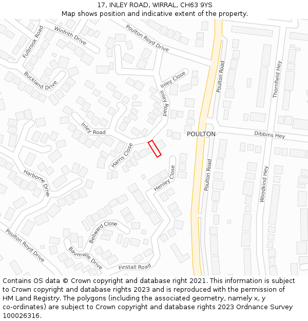 17, INLEY ROAD, WIRRAL, CH63 9YS: Location map and indicative extent of plot