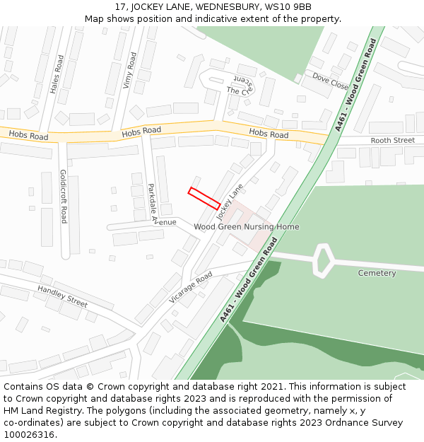17, JOCKEY LANE, WEDNESBURY, WS10 9BB: Location map and indicative extent of plot