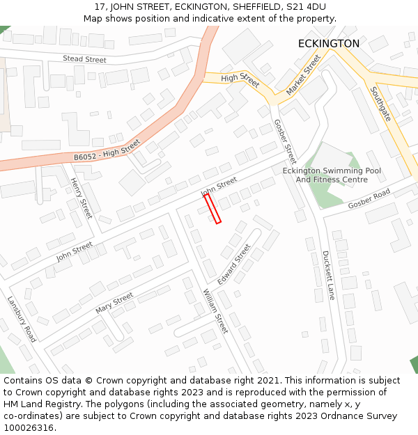 17, JOHN STREET, ECKINGTON, SHEFFIELD, S21 4DU: Location map and indicative extent of plot