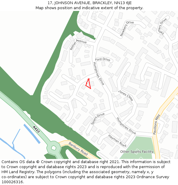 17, JOHNSON AVENUE, BRACKLEY, NN13 6JE: Location map and indicative extent of plot