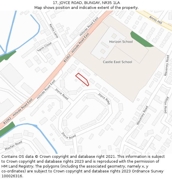 17, JOYCE ROAD, BUNGAY, NR35 1LA: Location map and indicative extent of plot