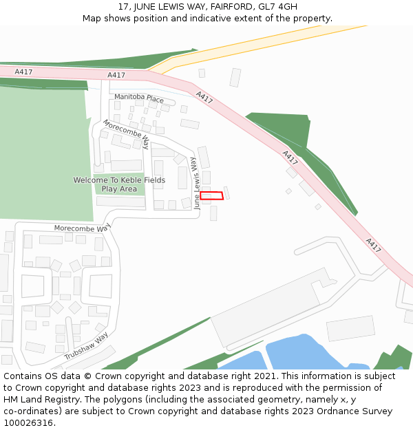 17, JUNE LEWIS WAY, FAIRFORD, GL7 4GH: Location map and indicative extent of plot