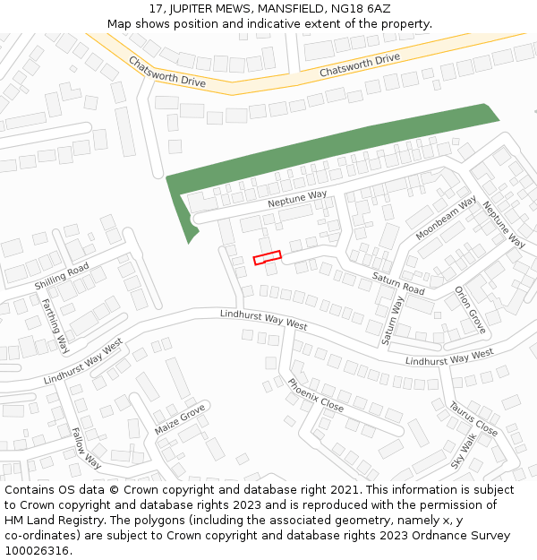 17, JUPITER MEWS, MANSFIELD, NG18 6AZ: Location map and indicative extent of plot