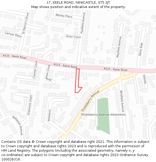 17, KEELE ROAD, NEWCASTLE, ST5 2JT: Location map and indicative extent of plot
