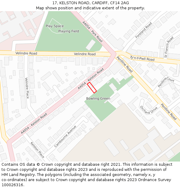 17, KELSTON ROAD, CARDIFF, CF14 2AG: Location map and indicative extent of plot