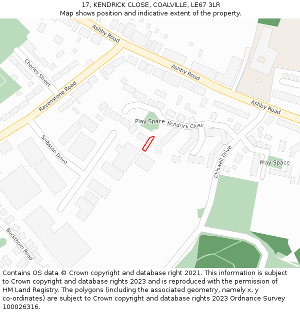 17, KENDRICK CLOSE, COALVILLE, LE67 3LR: Location map and indicative extent of plot