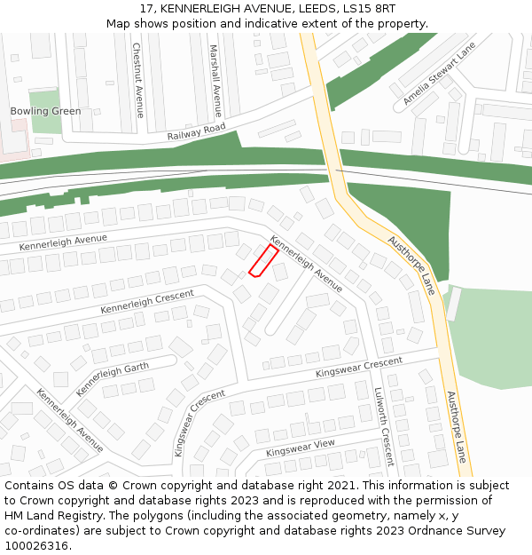 17, KENNERLEIGH AVENUE, LEEDS, LS15 8RT: Location map and indicative extent of plot