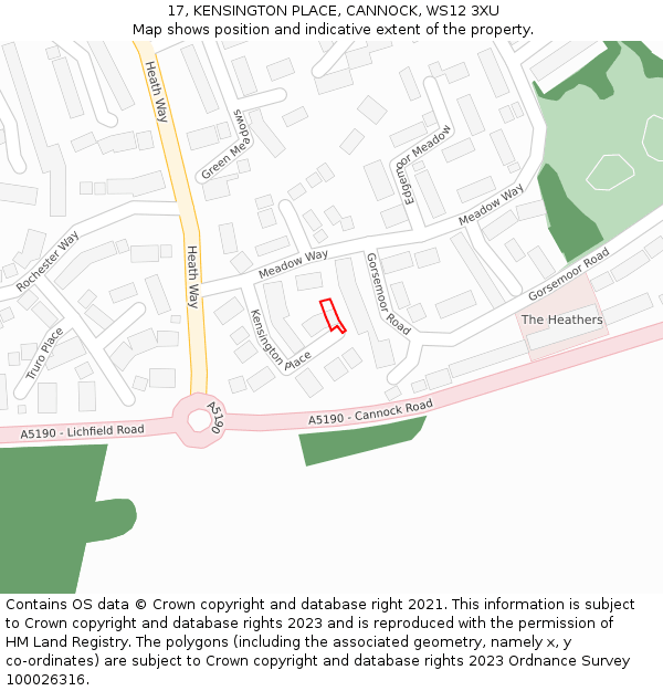 17, KENSINGTON PLACE, CANNOCK, WS12 3XU: Location map and indicative extent of plot