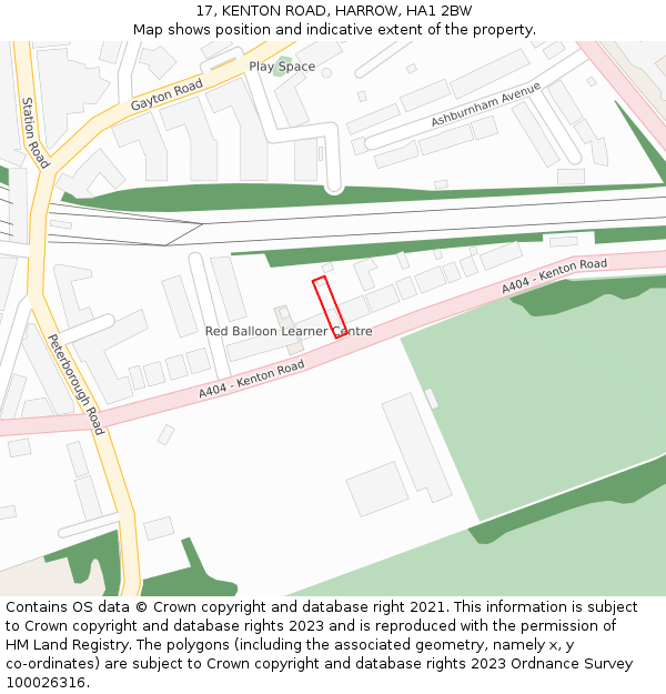 17, KENTON ROAD, HARROW, HA1 2BW: Location map and indicative extent of plot