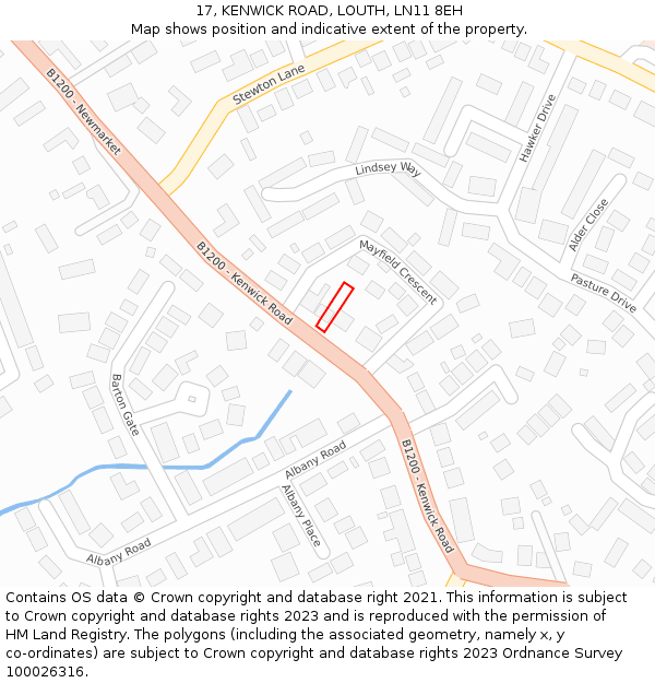 17, KENWICK ROAD, LOUTH, LN11 8EH: Location map and indicative extent of plot
