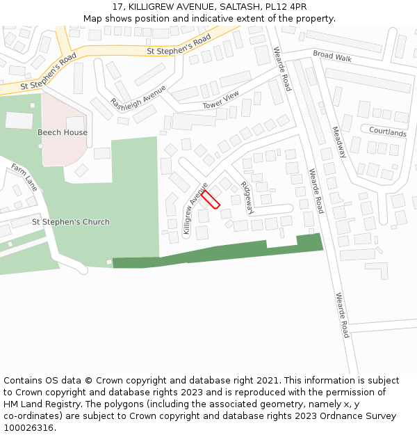 17, KILLIGREW AVENUE, SALTASH, PL12 4PR: Location map and indicative extent of plot