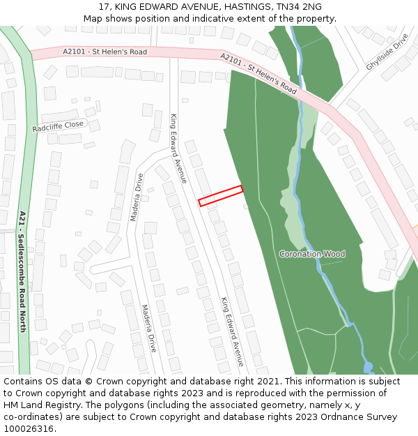 17, KING EDWARD AVENUE, HASTINGS, TN34 2NG: Location map and indicative extent of plot
