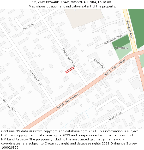 17, KING EDWARD ROAD, WOODHALL SPA, LN10 6RL: Location map and indicative extent of plot